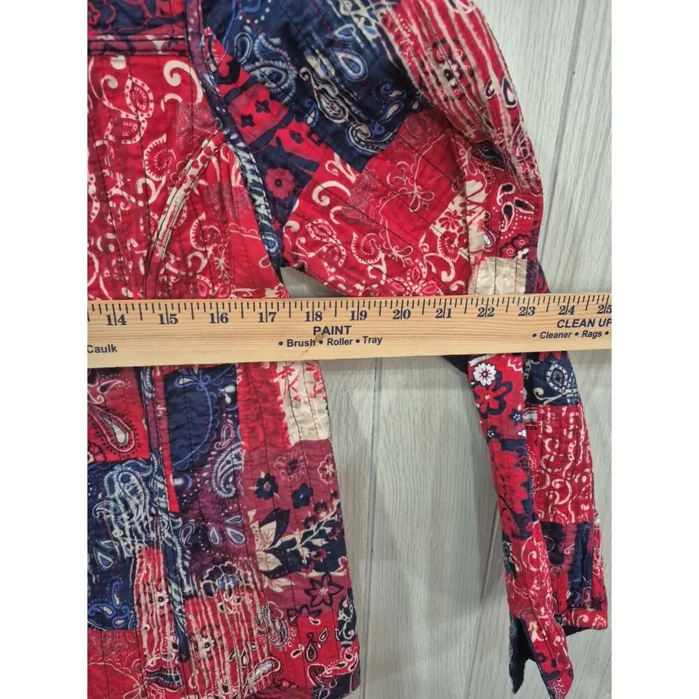 Woman’s Quilted Full Zip Mandarin Collar Casual Jacket M Red Festival Boho Artsy